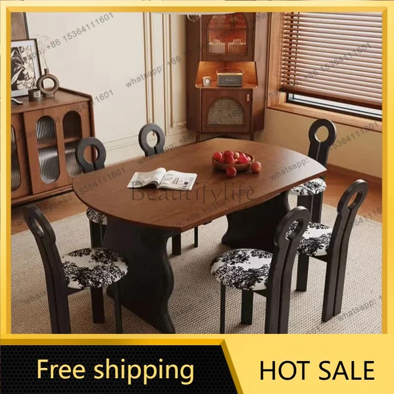 YJ French antique foldable solid wood dining table small apartment home dining table designer creative ripple dining table