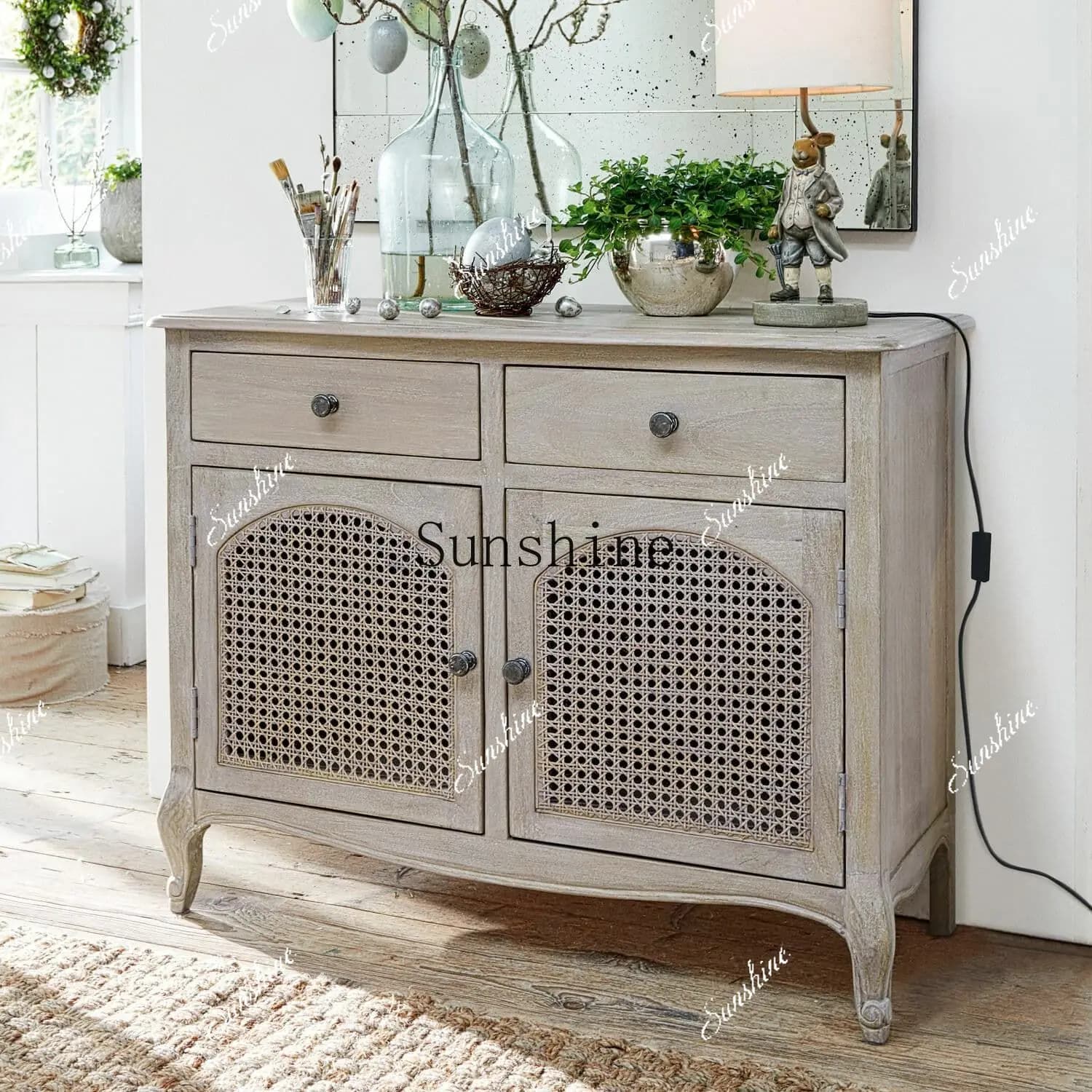 American country solid wood rattan dining edge/retro old locker  FT