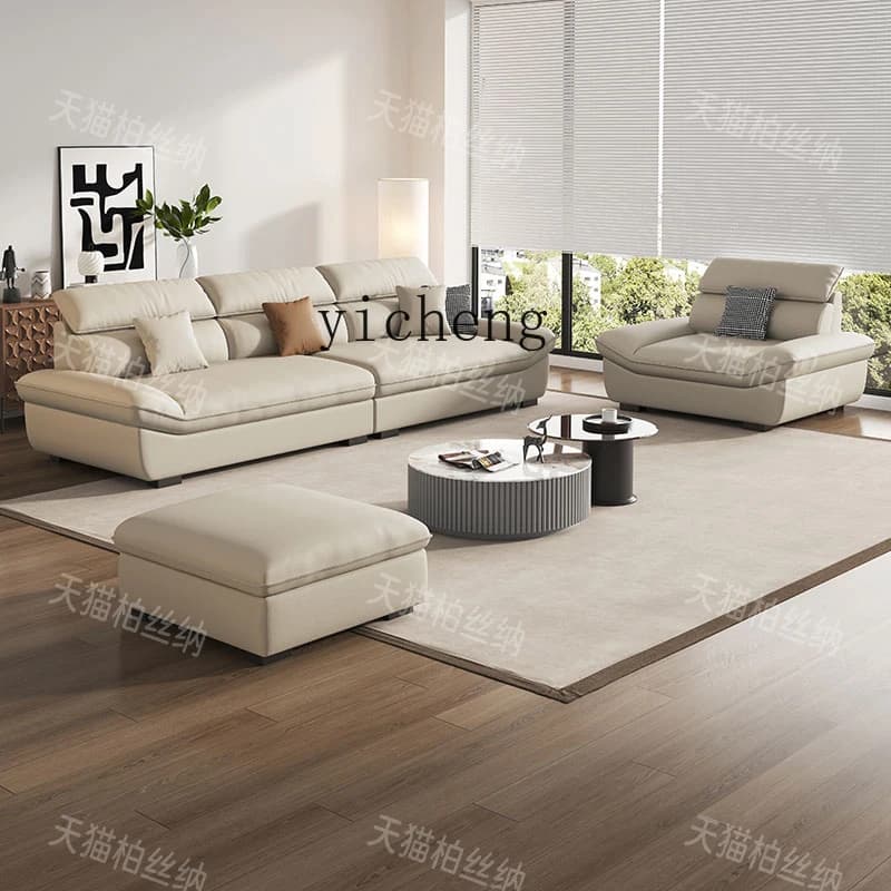 HYS Cloud Sailing Sofa Cotton and linen Large Sitting Deep Small Apartment Living Room Straight Row Three-person Fric Sofa