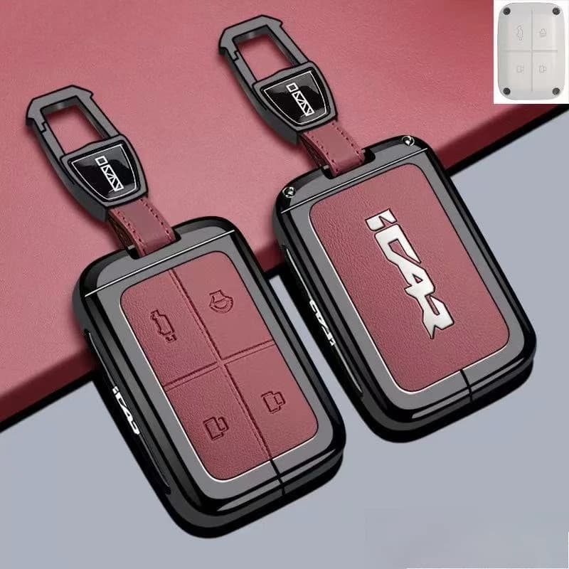 Zinc Alloy Key Fob Cover for CHERY ICAR 03/03T/V23/Comfort/EQ7, Protective Case Shell with Keychain, Anti-Drop & Scratch Proof