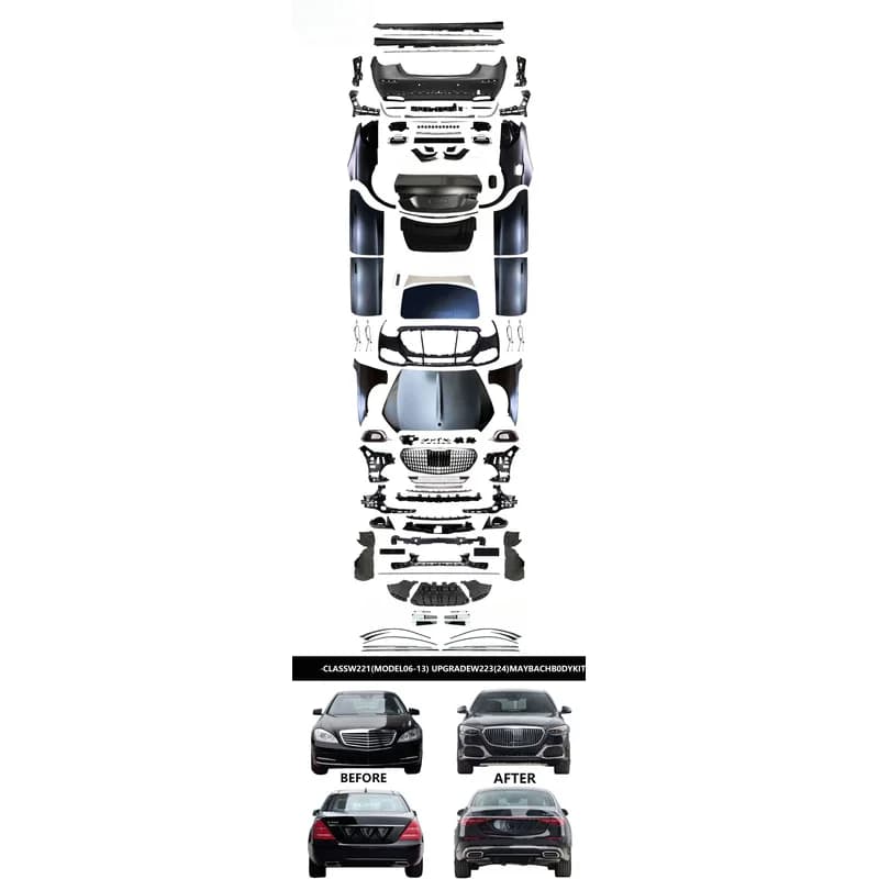 Auto Parts Conversion Body Kit Front Rear Bumpers Grille Fender Hood w/ Clips for S-CLASS W221 06-13 W223 24