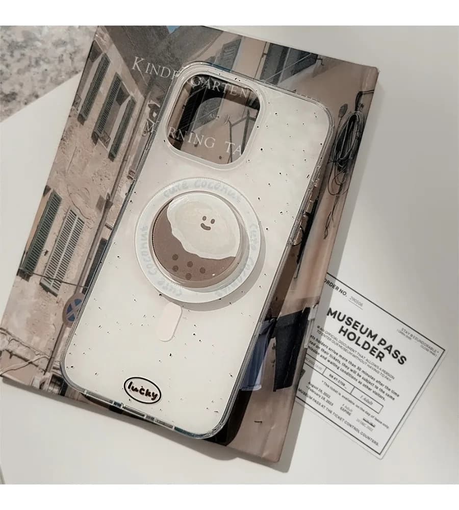 Ink Speckle Clear Phone Case With Face Foldable Stand For Iphone 12 13 14 15 16 17 Slim Shockproof Hard Shell