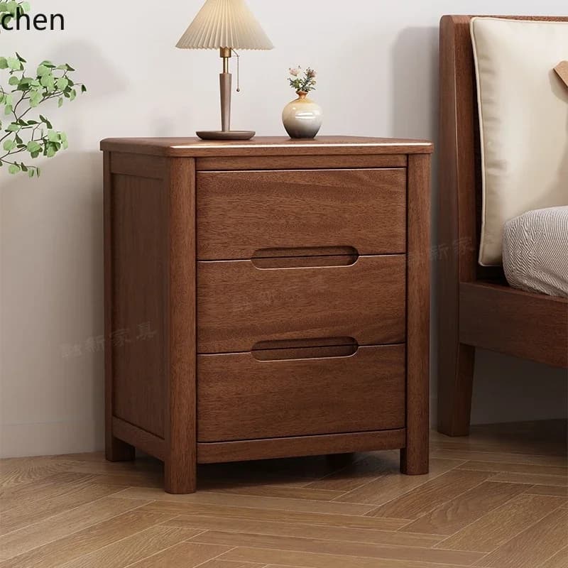 DSA Solid Wood Bedside Table Simple Walnut Bedroom Drawer Bedside Cabinet Ultra Narrow Full Set