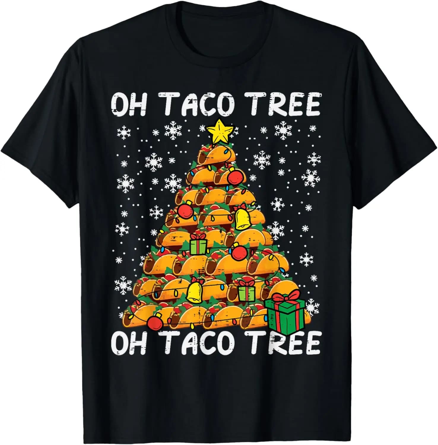 Merry Christmas Shirt Tacos Christmas Tree Unique Funny Xmas Cotton Shirt Foodie Mexican Men Women Gift Crewneck Short-sleev Tee