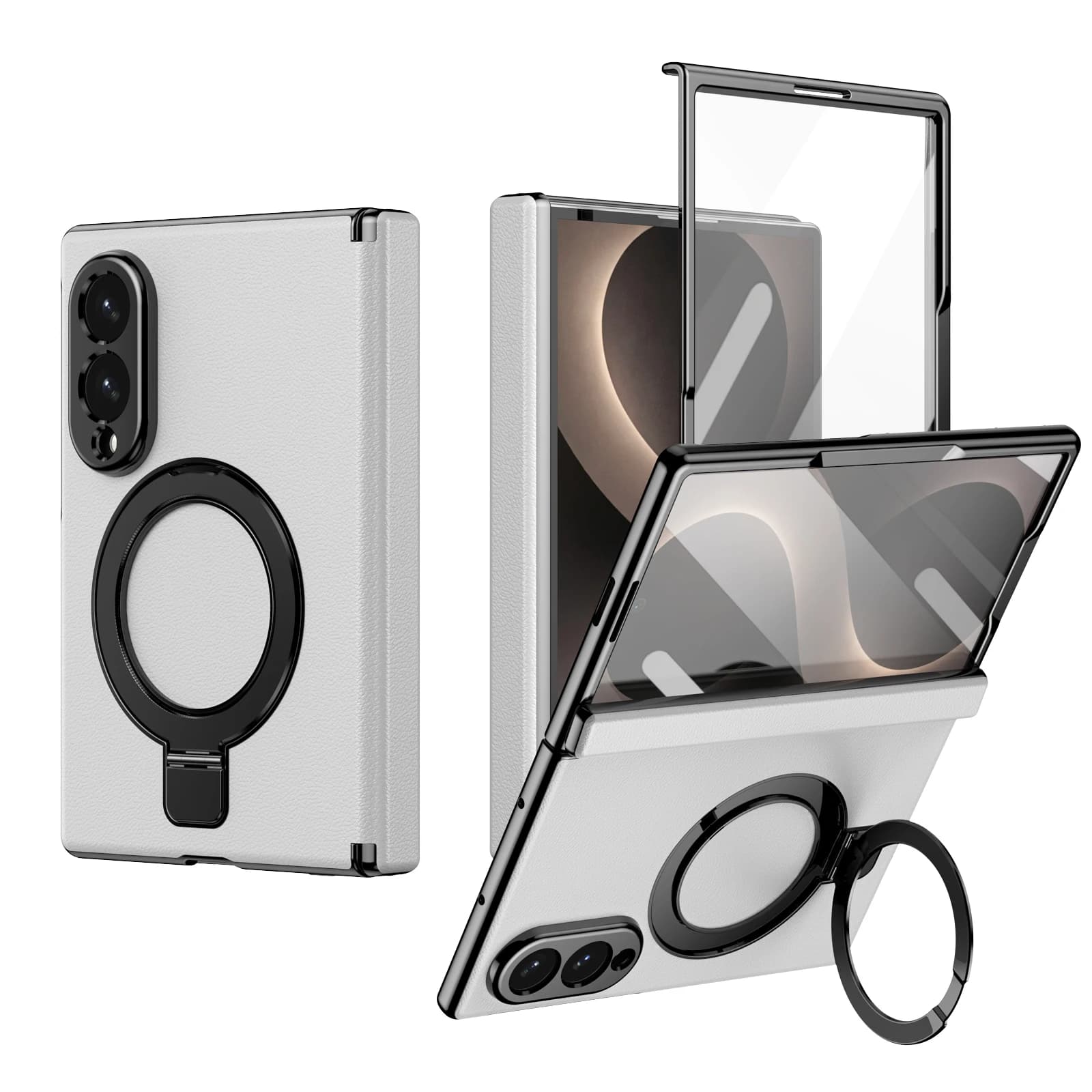 For Samsung Galaxy Z Fold 8 Case Luxury Matte Leather Magnetic Bracket With Tempered Glass Shockproof Back Cover Accessories