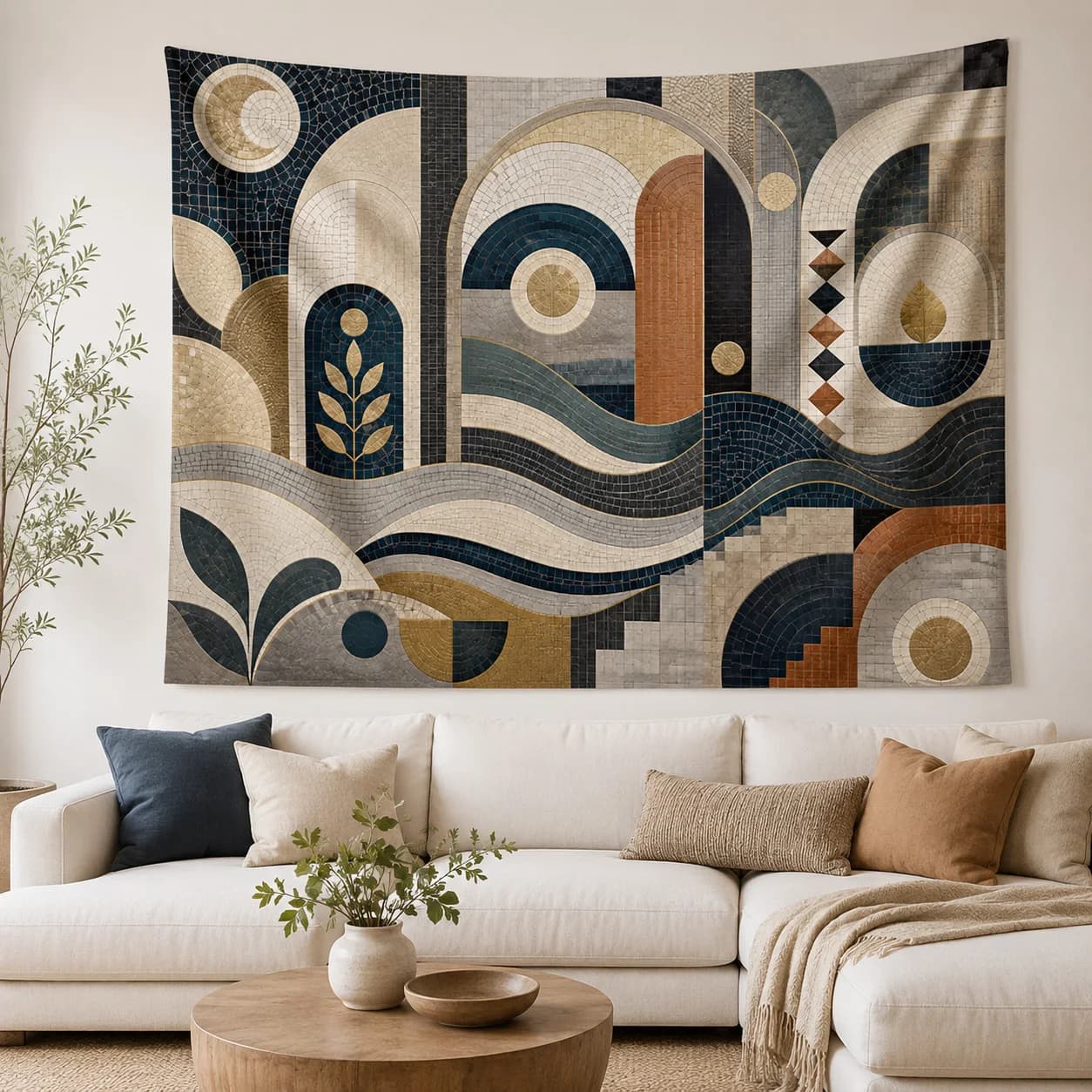 Abstract Boho Tapestry Mid Century Geometric Wall Hanging Modern Art Decor for Bedroom Living Room Dorm Apartment Home Art Gifts