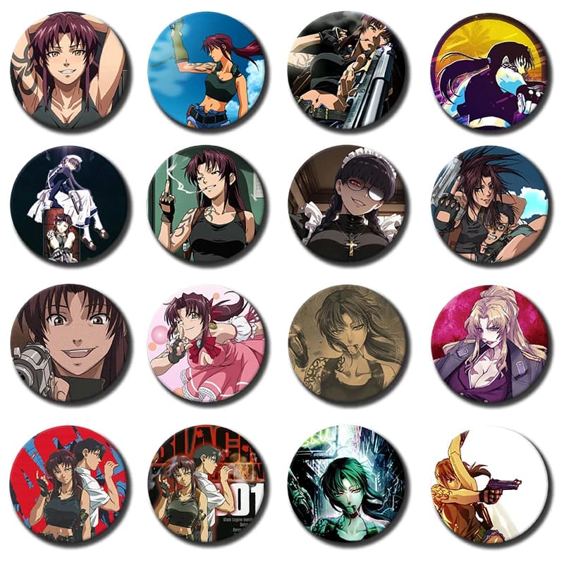 1PC Anime B-Black Lagoon Cute Cartoon Badge Round DIY Handmade Creative Pins for Backpack Clothes Accessory Fans Collection Gift