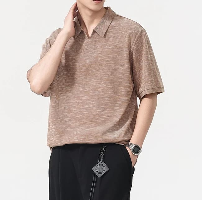 High-end Vintage Floral Tulle Texture Lapel Men's Short-sleeve 2026 Summer New Loose Breathable T-shirt