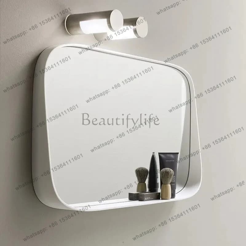 D30 Nordic light luxury bathroom mirror comb cosmetic mirror bathroom mirror storage function square light strip defogging