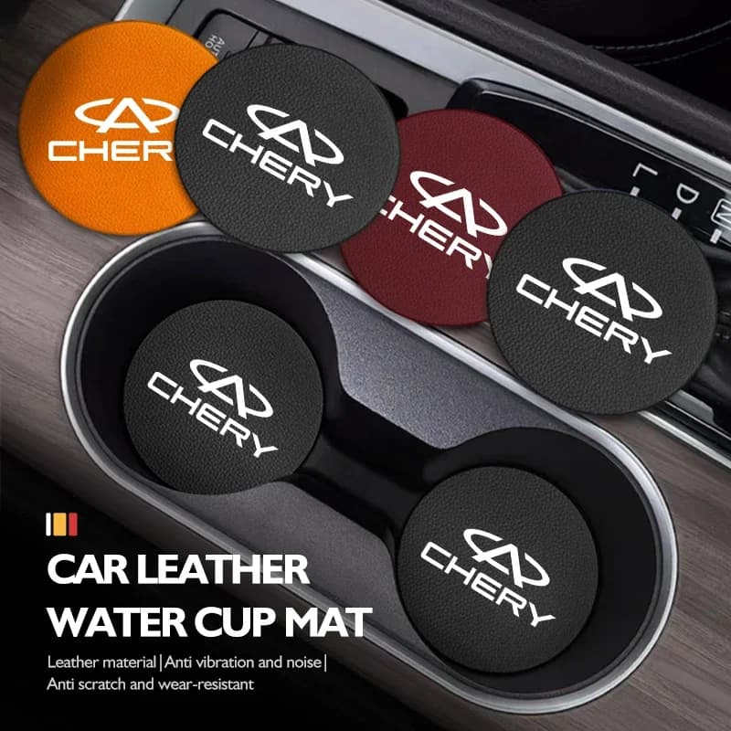 Leather Car Cup Coaster Water Cup Mat Protector For Chery Tiggo 7 8 9 4 Pro 3X Omoda 5 E5 Jaecoo 7 8 Arrizo 8 Tiggo 5X