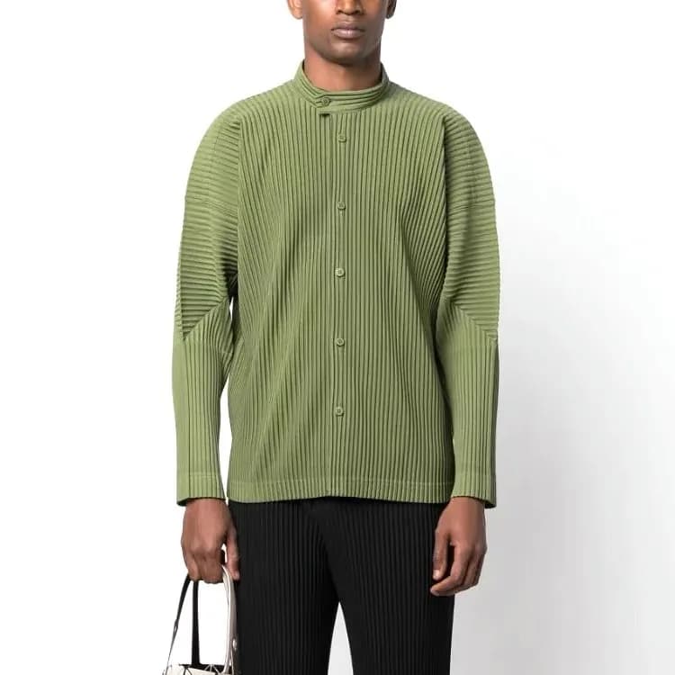 ISSEY Wrinkle Shirt with Drape Effect, V-neck Casual Long-Sleeved Jacket for Men