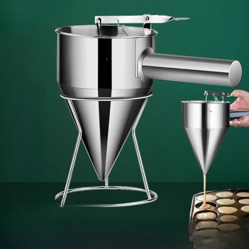 Funnel Conical Batter Funnel Fish Ball Stainless Steel Fish Ball Funnel with Rack Handle Removable