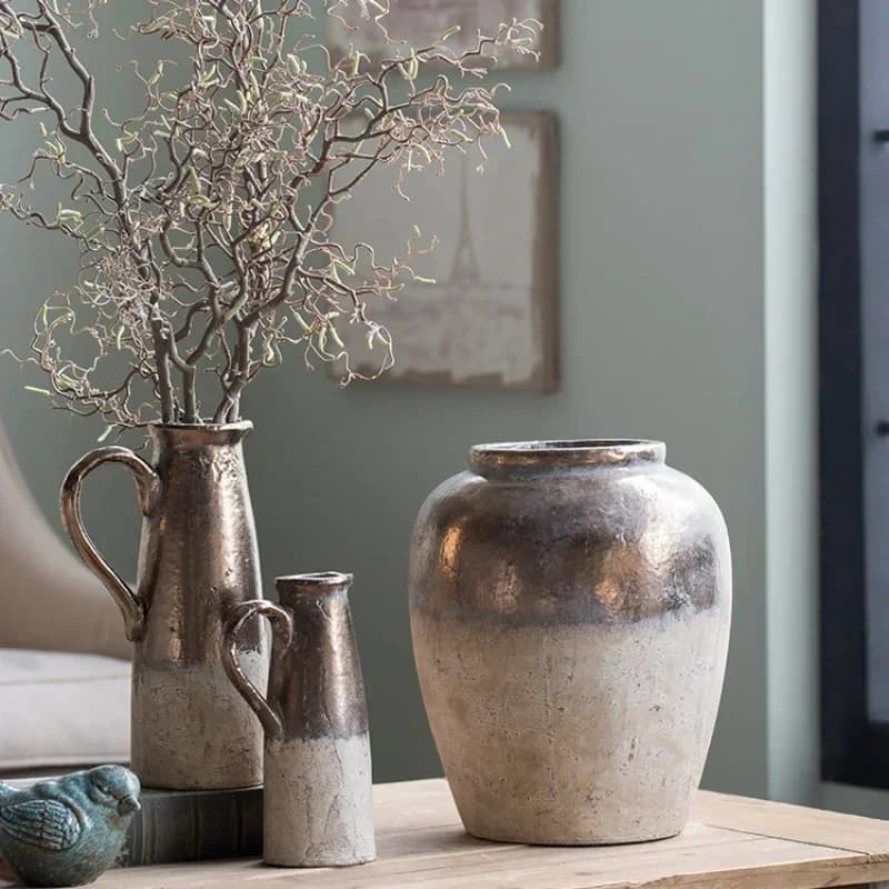 Vintage Distressed Coarse Pottery Vase Handmade Flower Arrangement Ornament for Living Room Bedroom - Unique Flower Vessel