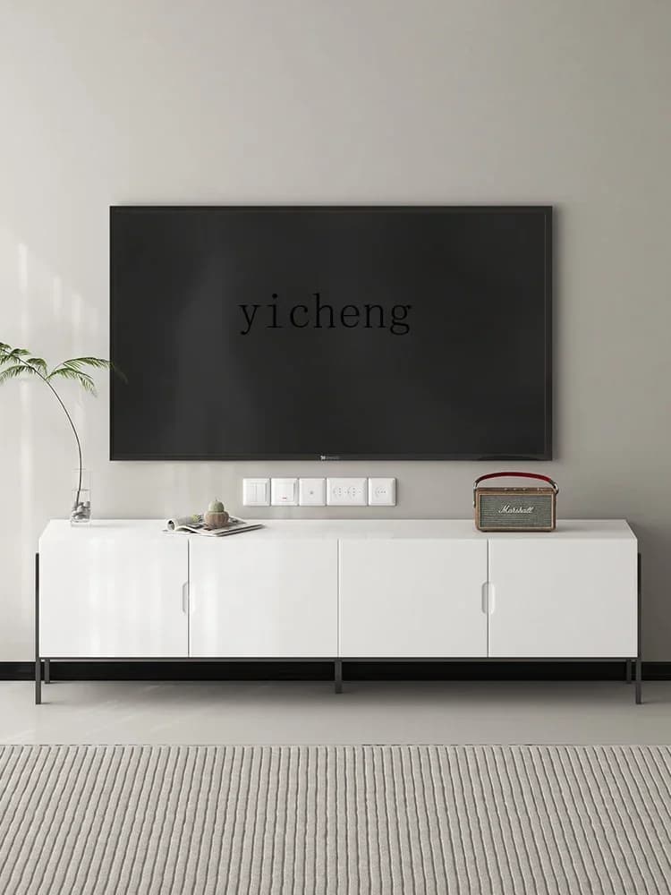 Solid Wood High TV Cabinet Modern Minimalist Home Living Room Small Apartment Cream Silent StyleD9