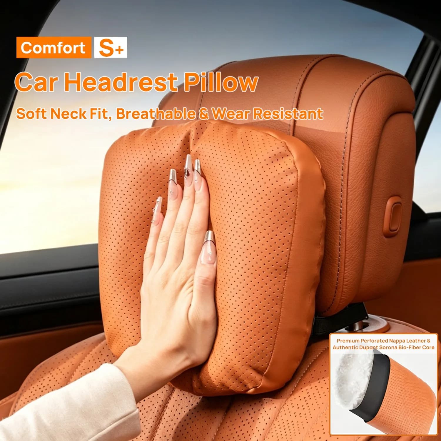 2PCS Nappa Leather Seat Neck Waist Pillow Comfort Breathable Car Headrest Lumbar Support Cushion Interior Accessories