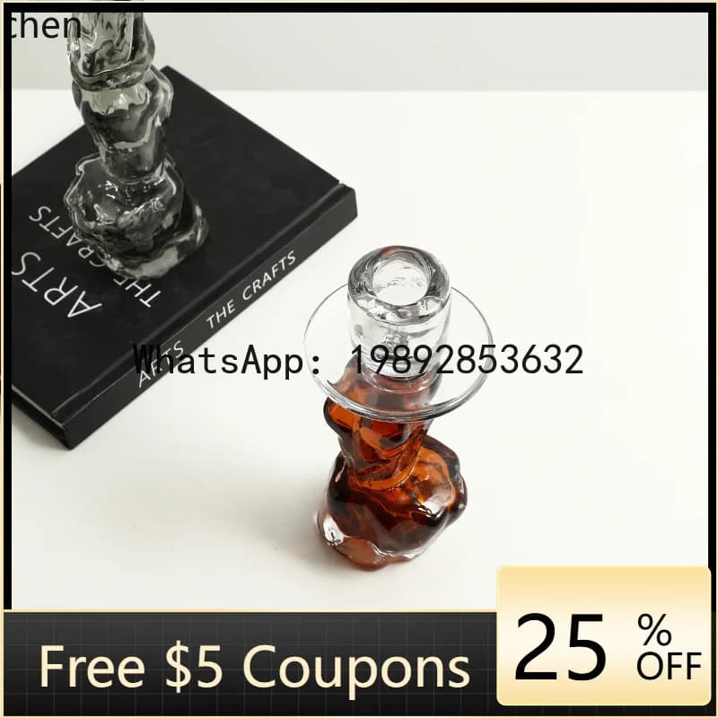 L3-20  Artistic Color-Block Glass Candle Holder for Villa Living Room Coffee Table Dining Table High-End Light Luxury Decorative