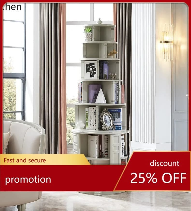 ZML Solid Wood Storage Rack Rotating Bookshelf Small Bookcase Floor Display Rack