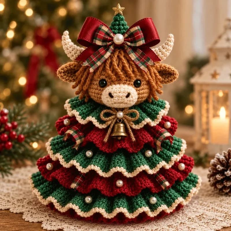 2Pcs DIY Crochet Kit Animal Christmas Tree Hand Knitting Craft Set for Holiday Decoration