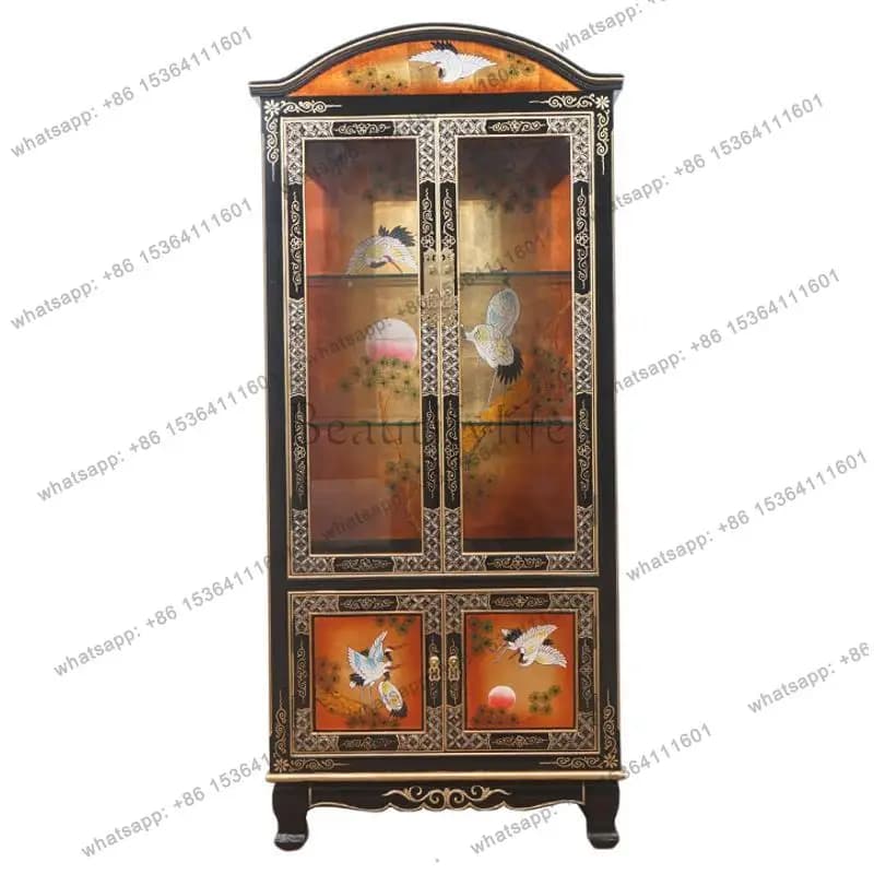 New Chinese-style solid wood porch cabinet, living room painted gold foil furniture, modern European-style storage cabinet