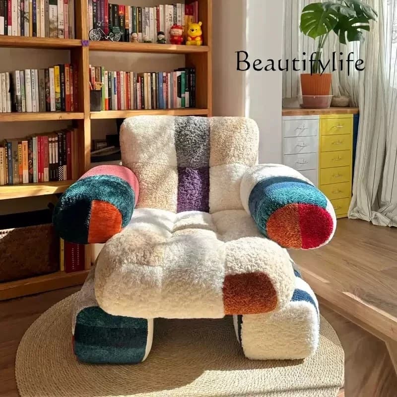 A44 French retro solid wood sofa living room modern simple fabric designer creative single high-end