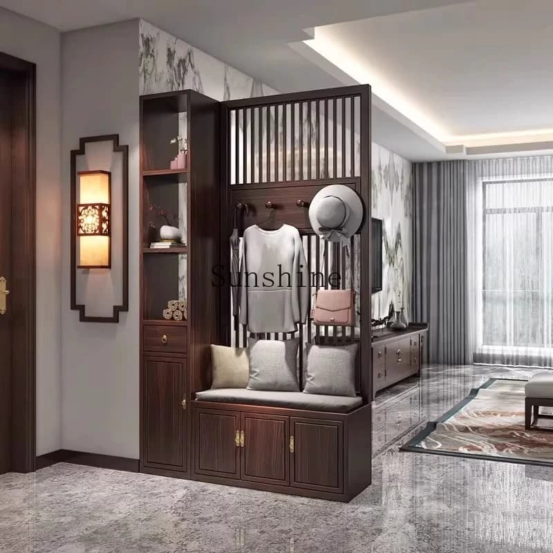 TT new Chinese-style solid wood screen partition living room entrance front door entrance hanging coat rack