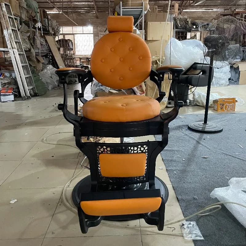 Antique Classic Black Leather Vintage Barber Chair with Recliner, Heavy-Duty, Modern Style, Rotary Styling Chair, Barbershop