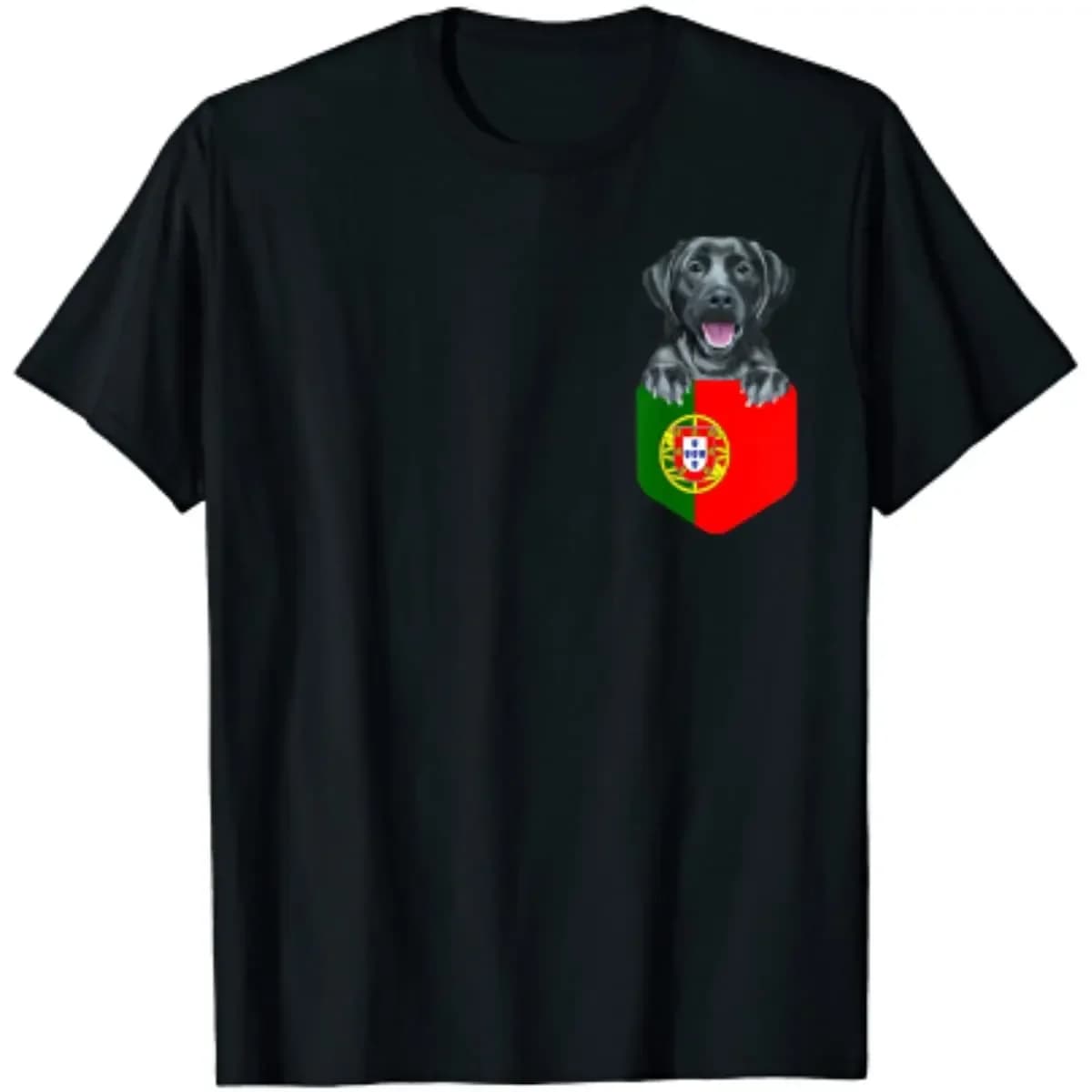 Portugal Flag Black Labrador Retriever Dog In Pocket Men T-Shirt Short Sleeve Casual Cotton O-Neck Summer Shirt