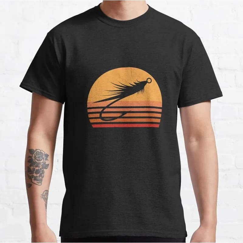 Fly Fishing Angler T-Shirt Retro Fisherman Graphic Tee Unisex 100% Cotton Print Short Sleeve Outdoor Hobby Casual Tops S-6XL