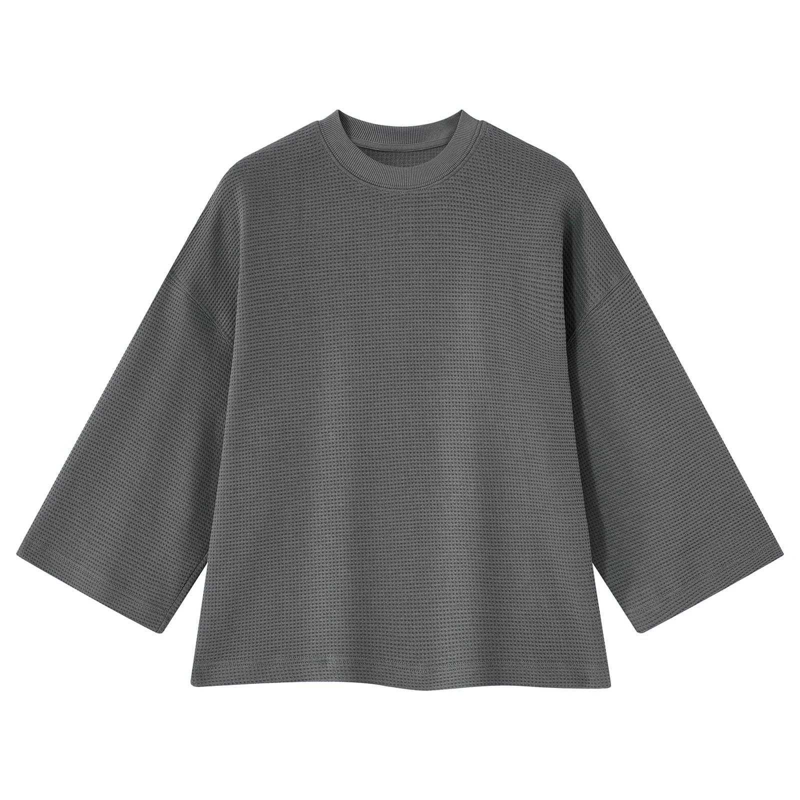 Men's Waffle Knit 3/4 Sleeve T Shirt Classic Crew Neck Shirt Oversized Casual Cotton Lounge Tops Women Spring and Autumn Tee