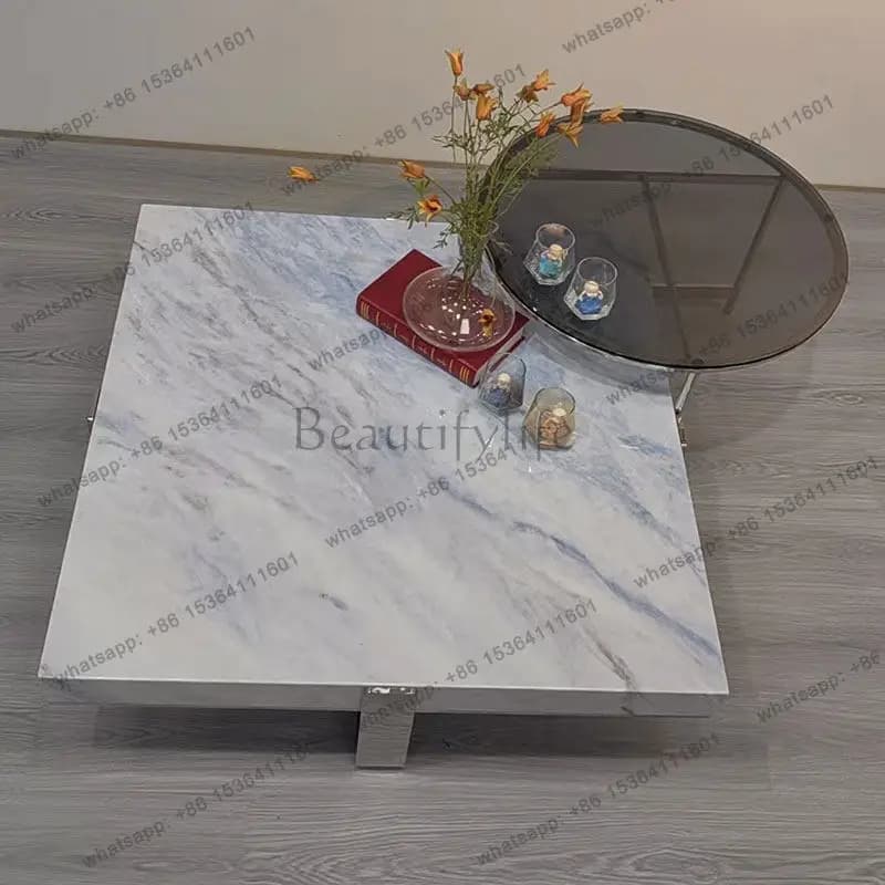 Italian minimalist square marble coffee table living room home light luxury high sense modern simplicity
