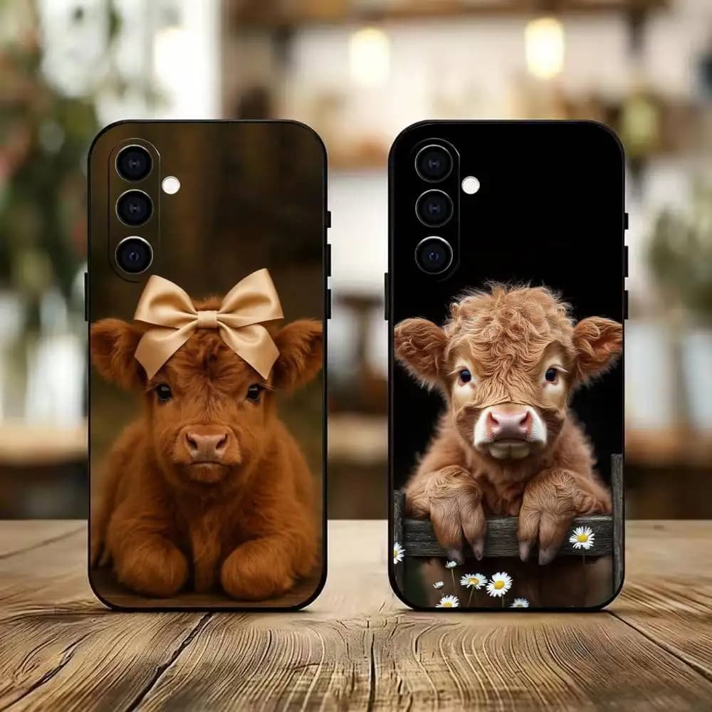 Cute H-Highland Cow  Phone Case For Samsung Galaxy A73,A72,A71,A70,A53,A52,A51,Soft Silicone Black Cover