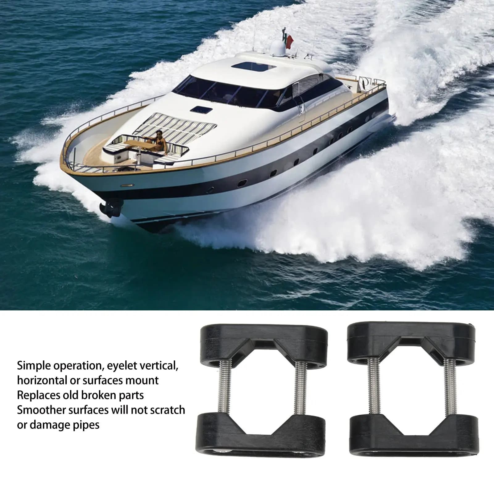 E5 2PCS Marine Nylon Rails Pipe Clamp Corrosion Resistant Smoother Finish Strong Structure Nylon Flagpole Marine Hardware Yacht