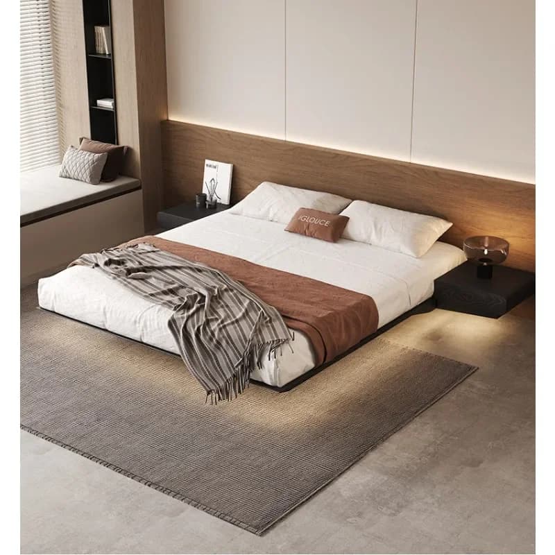 Suspended bed Italian minimalist bedside bed, master bedroom hanging tatami 1.5 meters double bed solid wood bed