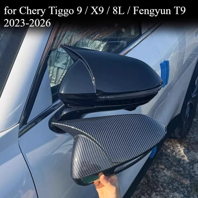Carbon Fiber Bull Horn Style Mirror Covers | Scratch Protection Shells for Chery Tiggo 9 / X9 / 8L / Fengyun T9 2023-2026