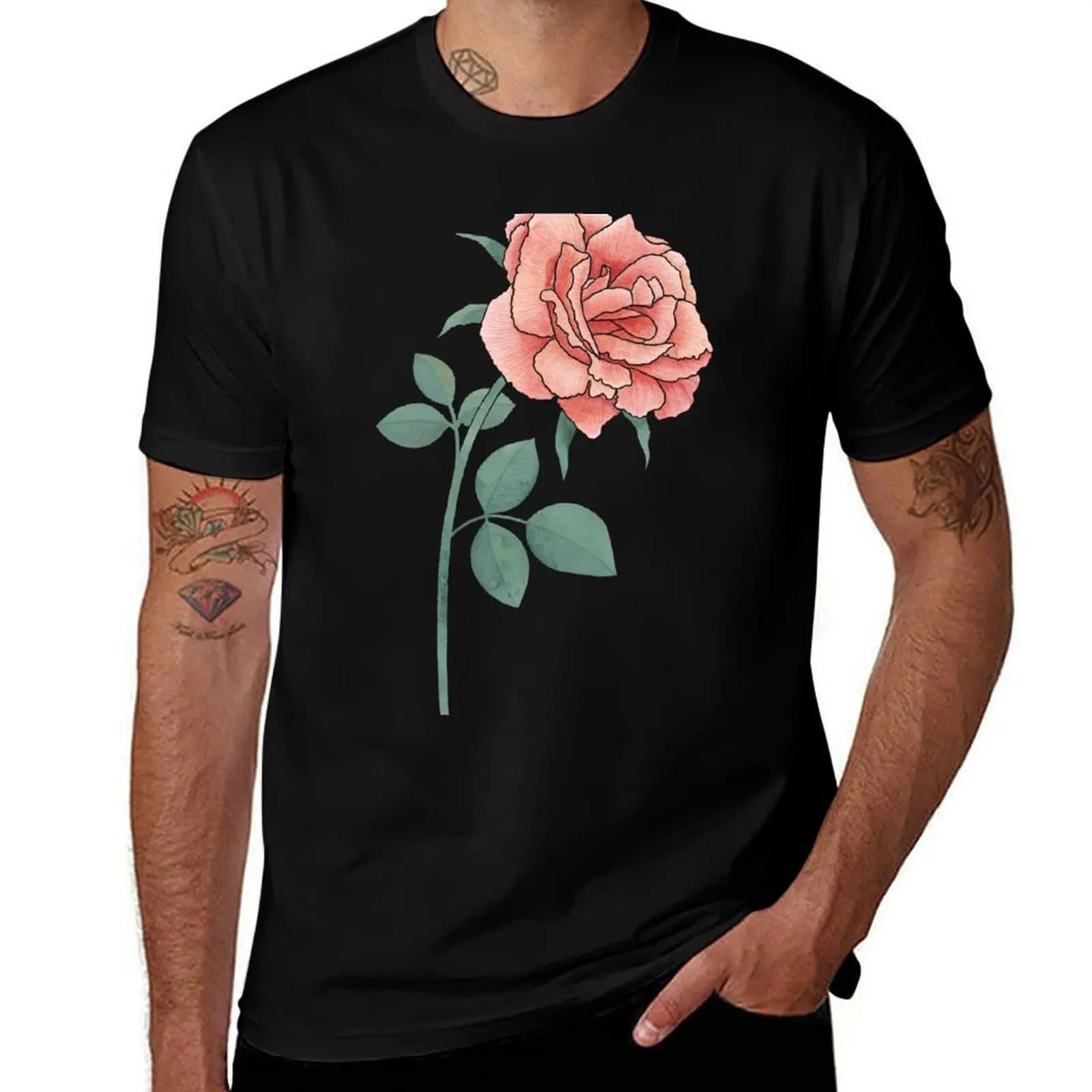 A Simple Rose T-Shirt Fashion Graphic Tee for Men T-Shirt