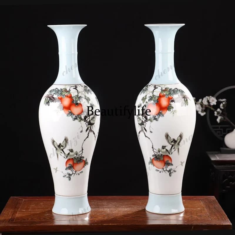 High-end ceramic vases, floor-standing large antique home ornaments, living room flower arrangement decorations