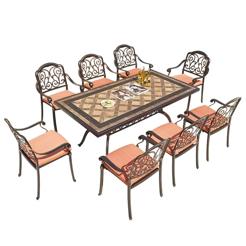 LMM Outdoor Cast Aluminum Table and Chairs Patio Furniture Set Outdoor Wrought Iron BBQ Table