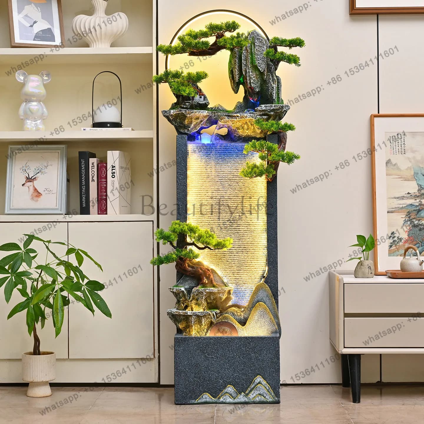 Flowing water ornament cycle lucky feng shui wheel indoor living room TV cabinet next to floor decoration landscape