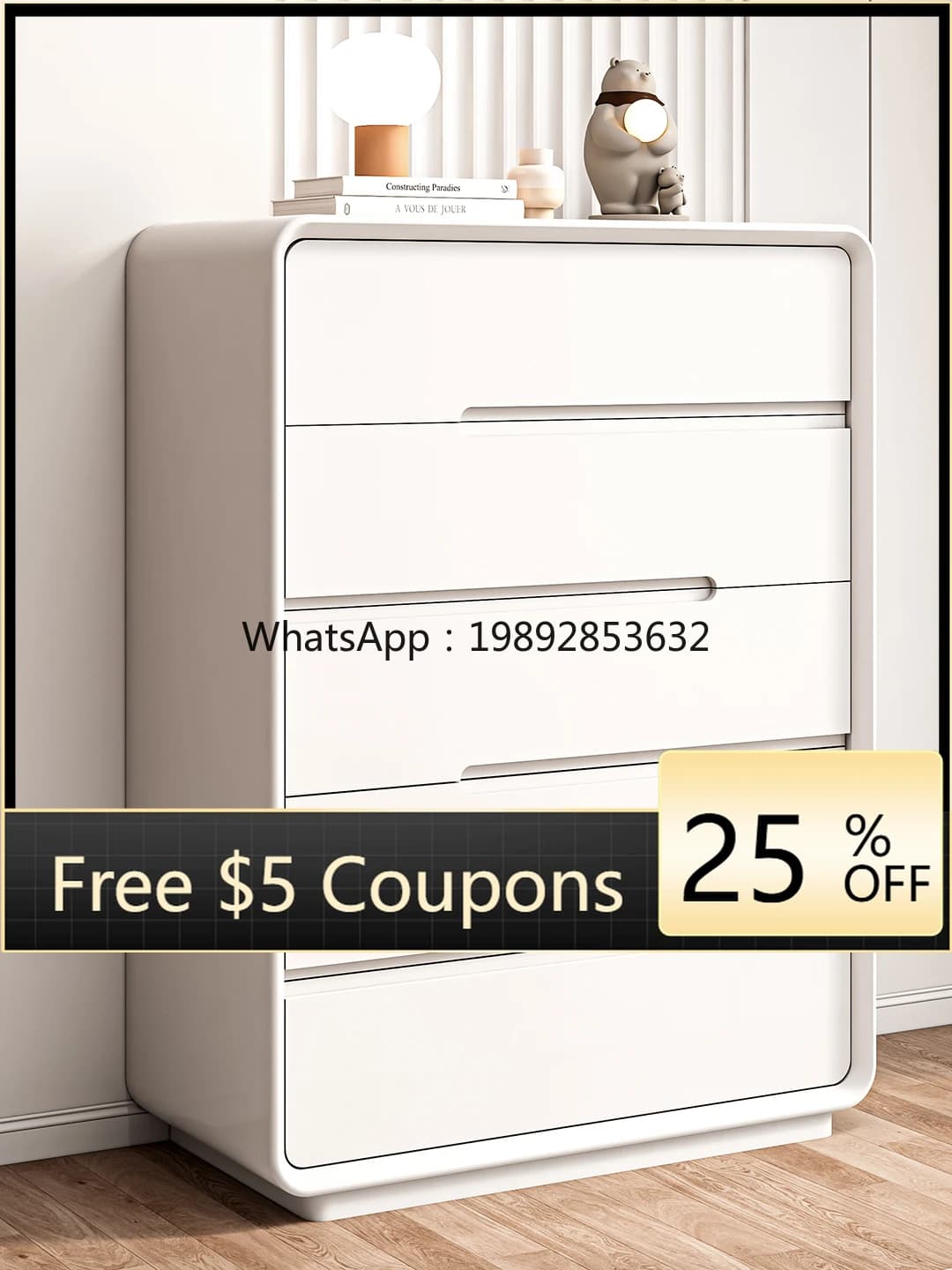 YFY Italian Minimalist Solid Wood Five-Drawer Chest Simple Modern Four-Drawer Chest for Living Room and Bedroom