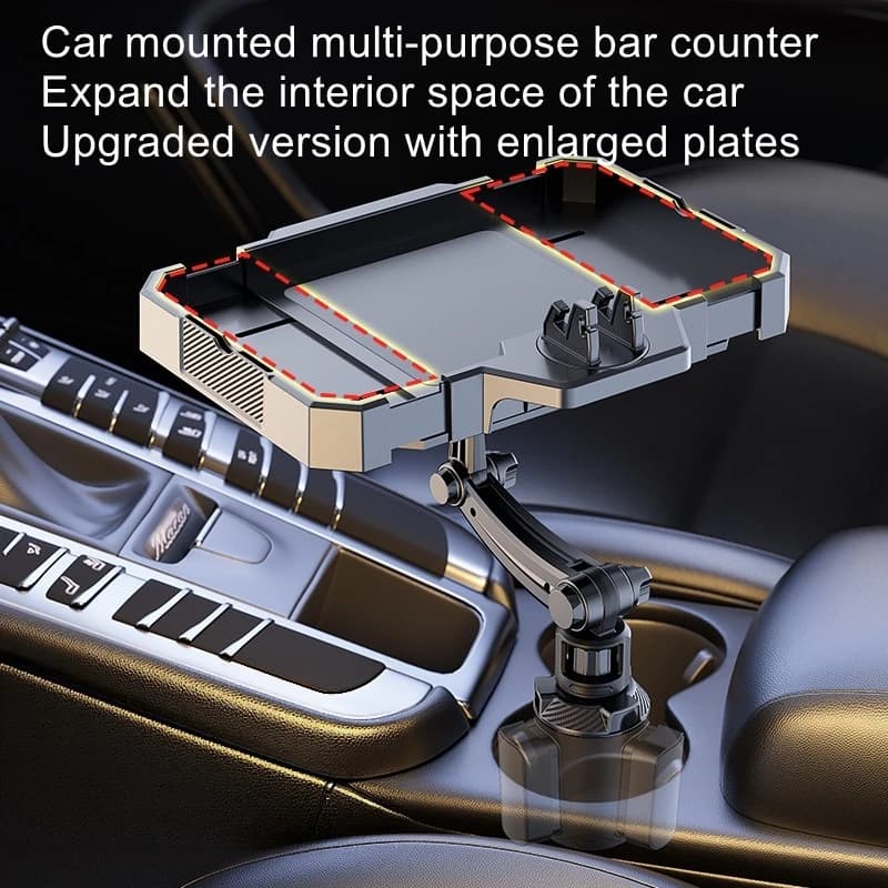 360-Degree Rotating Car Dining Tray with Burger Holder, Cup Holder, Phone Holder, and Small Side Plate