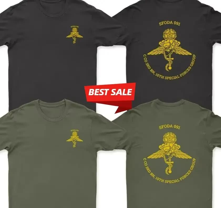 SFODA 091 A-Team ODA 021 C Co 3rd BN 10th Special Forces Group T Shirt. Short Sleeve 100% Cotton Casual T-shirts Loose Top