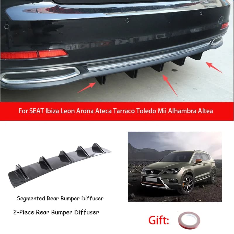 For SEAT Ibiza Leon Arona Ateca Tarraco Toledo Mii Alhambra Altea ABS Rear Bumper Lip Diffuser Shark Fin Anti-collision