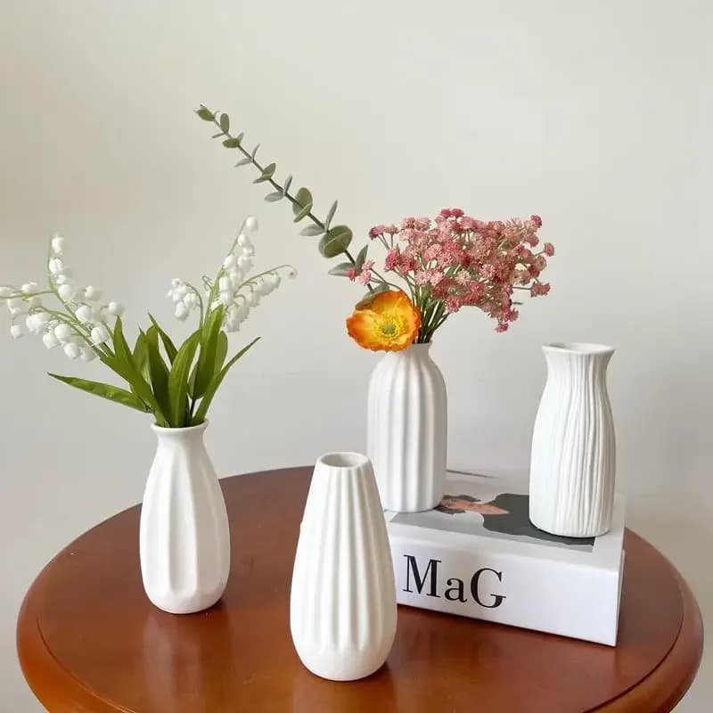 Simple White Ceramic Flower Vase for Bedroom Office Home Decor Dried Flowers Star  Minimalist Style Flower Pot