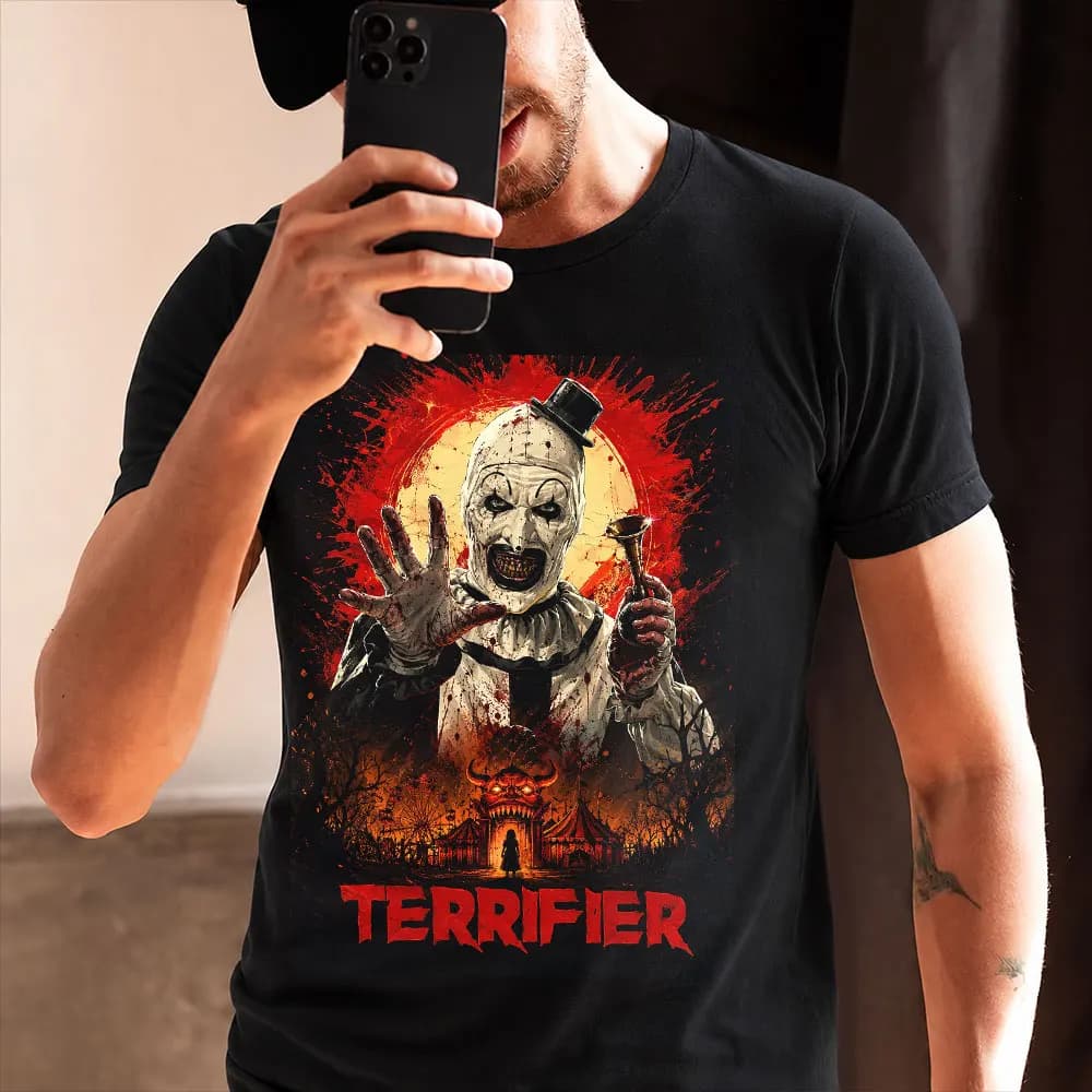 Retro Horror Movie Terrifier Art The Clown Killer Scary Halloween Gift T Shirt 0805 Short Sleeve Graphic clothes All size tops