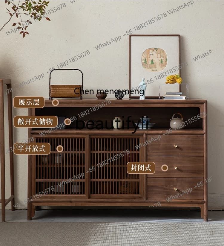 X Chinese Style Black Walnut Sideboard Entryway Storage Cabinet Solid Wood Tea Cabinet