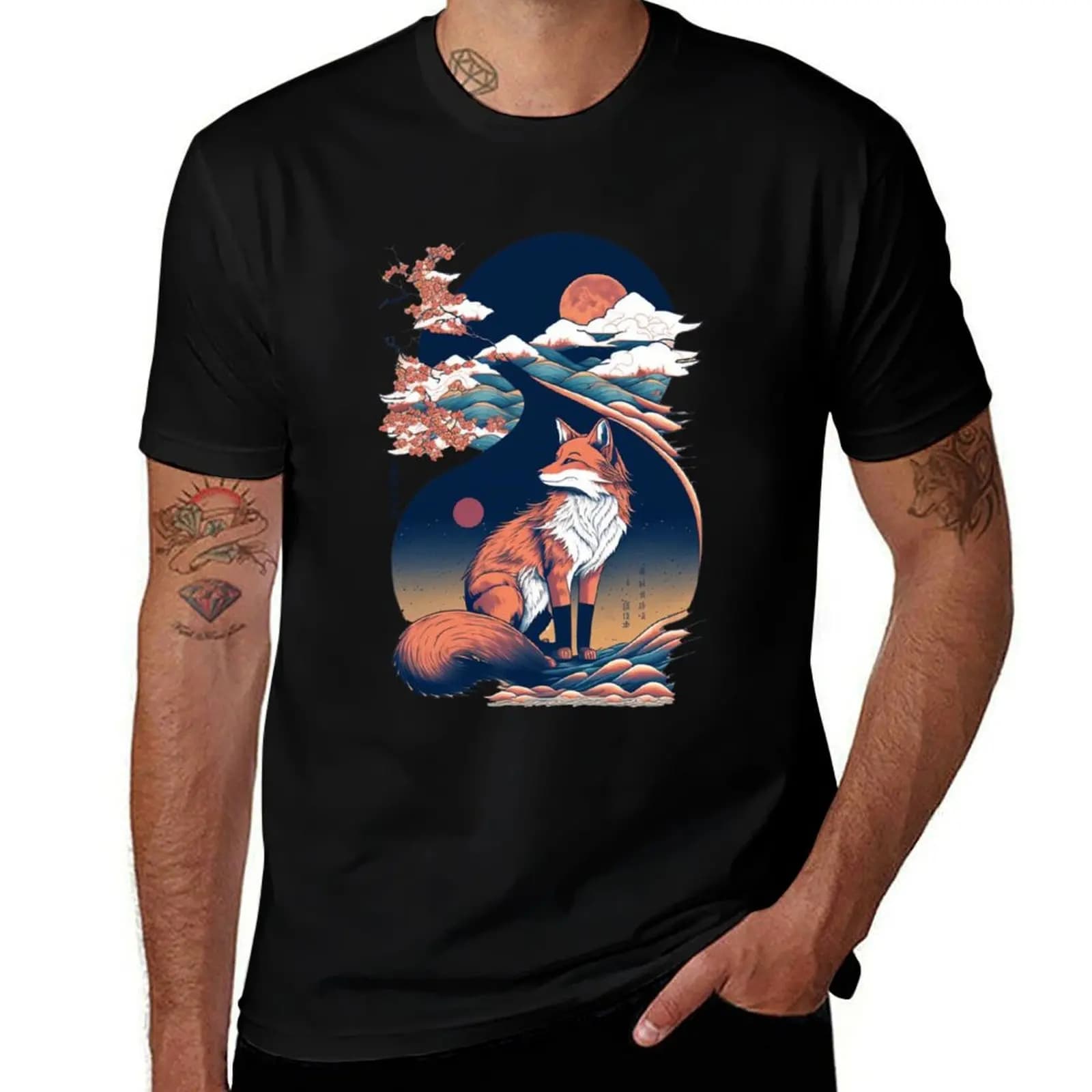 Japanese Fox T-Shirt Performance Workout Short Sleeve Tee T-Shirt