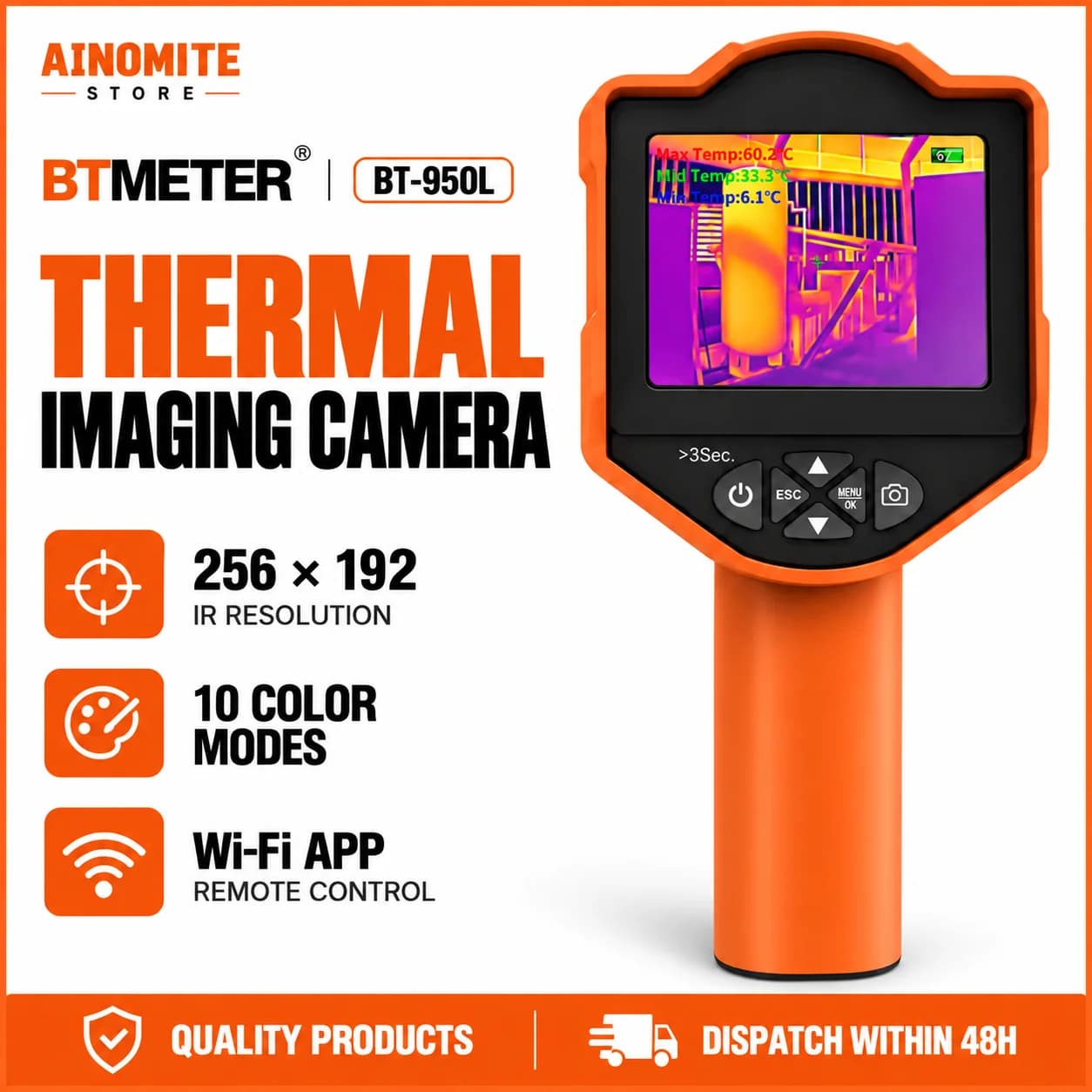 256x192 Thermal Imaging Camera 25Hz 3.5" LCD Infrared Imager -20~550°C IR Thermal Camera HVAC Electrical Inspection