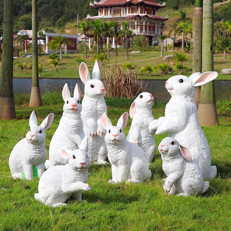 Rabbit Sculpture Home Crafts Outdoor Scenic Fiberglass Simulation Rabbit Ornaments Garden Decoration Courtyard Animal Sculpture