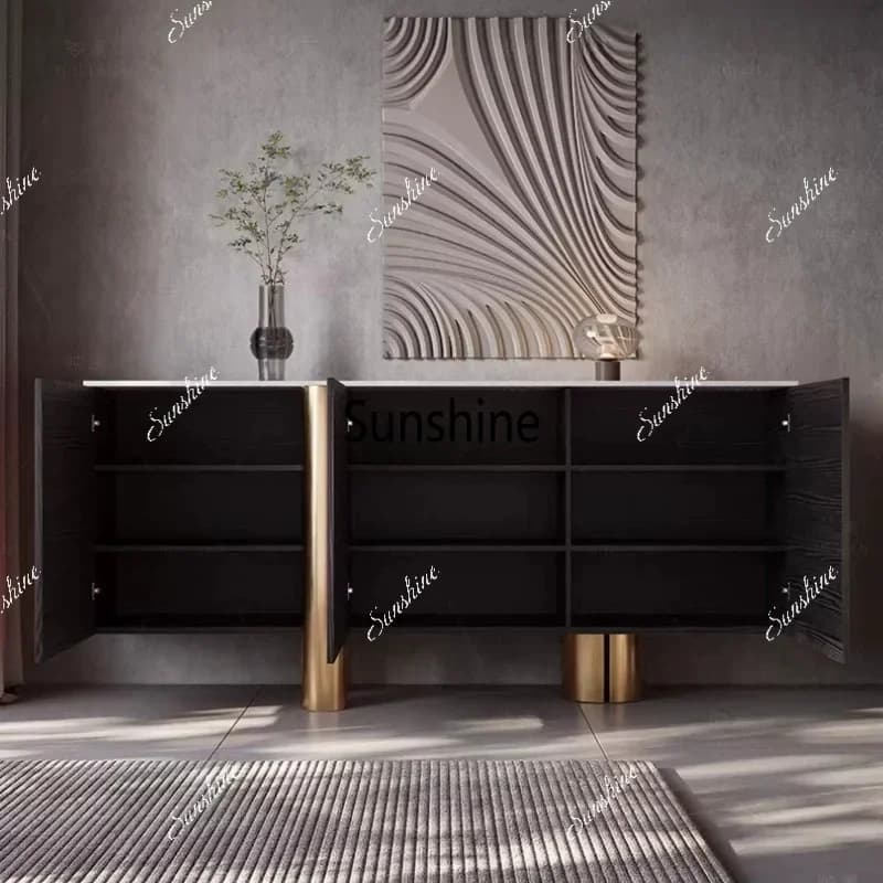 Restaurant side cabinet integrated against the wall Modern light luxury against the wall Stainless steel door cabinetTJ