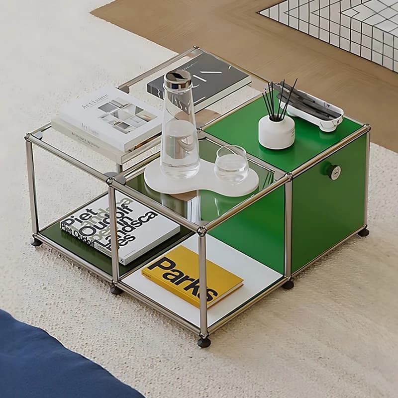Glass Coffee Table  Living Room Home Creative Cabinet Small Apartment Internet Table Stainless Steel Module Cabinet Sofa Side